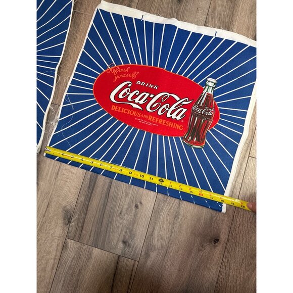 Coca-Cola Vintage Fabric Upholstery Canvas Panels 2-Pack Cotton 18"x18" Blue Red - Picture 3 of 7